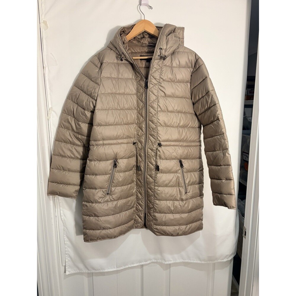 Kenneth Cole New York Hooded Quilted Anorak Puffer Coat Jacket Taupe Brown Large